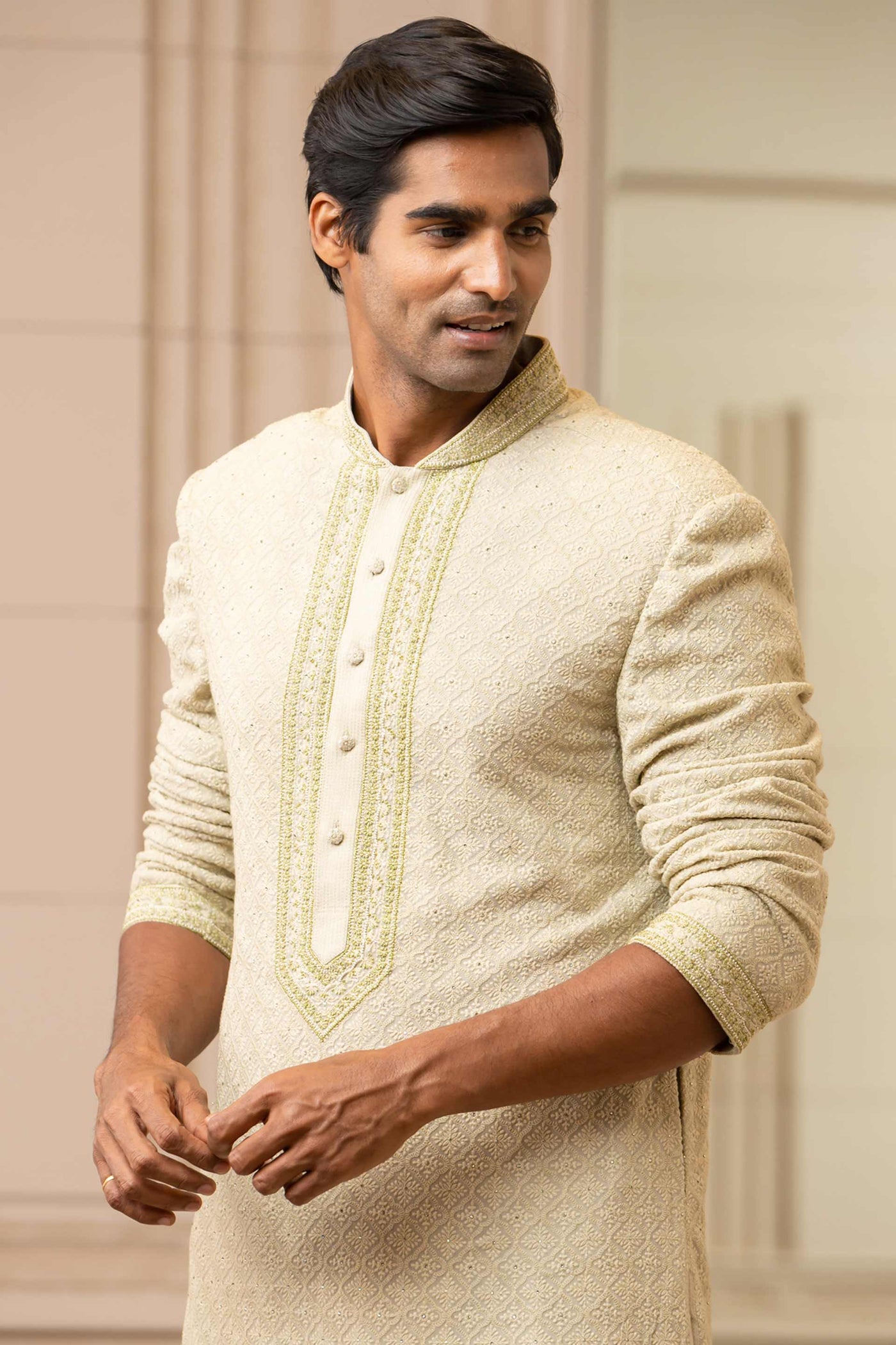 Tarun tahiliani menswear Jade Silk Kurta With Resham festive indian designer wear online shopping melange singapore