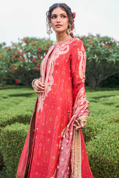 Tarun Tahiliani Kashida Kurta Trousers And Dupatta red festive indian designer wear online shopping melange singapore