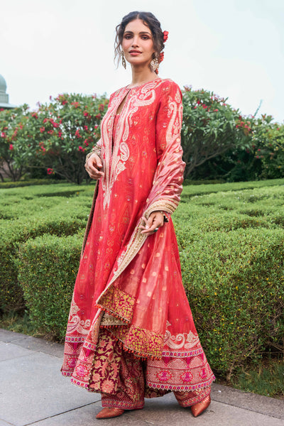 Tarun Tahiliani Kashida Kurta Trousers And Dupatta red festive indian designer wear online shopping melange singapore
