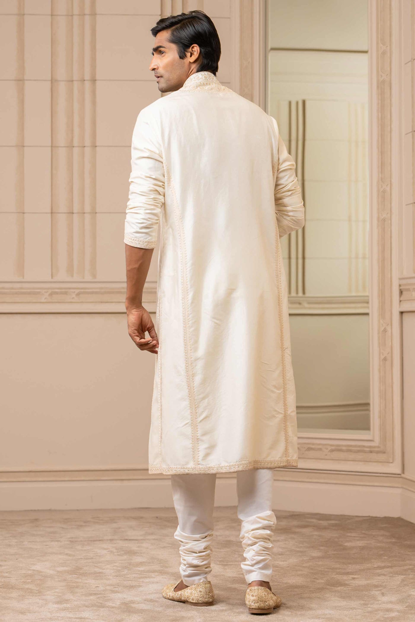 Tarun Tahiliani Kurta With Aari And Zardozi Embroidery ivory festive indian designer wear online shopping melange singapore