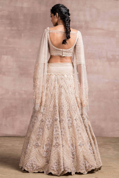 Tarun Tahiliani Lifted Embroidered Lehenga With Matching Blouse ivory bridal wedding indian designer wear online shopping melange singapore