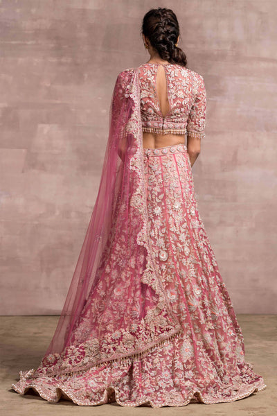 Tarun Tahiliani Lifted Floral-Embroidered Lehenga With Matching Blouse And Dupatta fuchsia pink indian bridal wedding designer wear online shopping melange singapore
