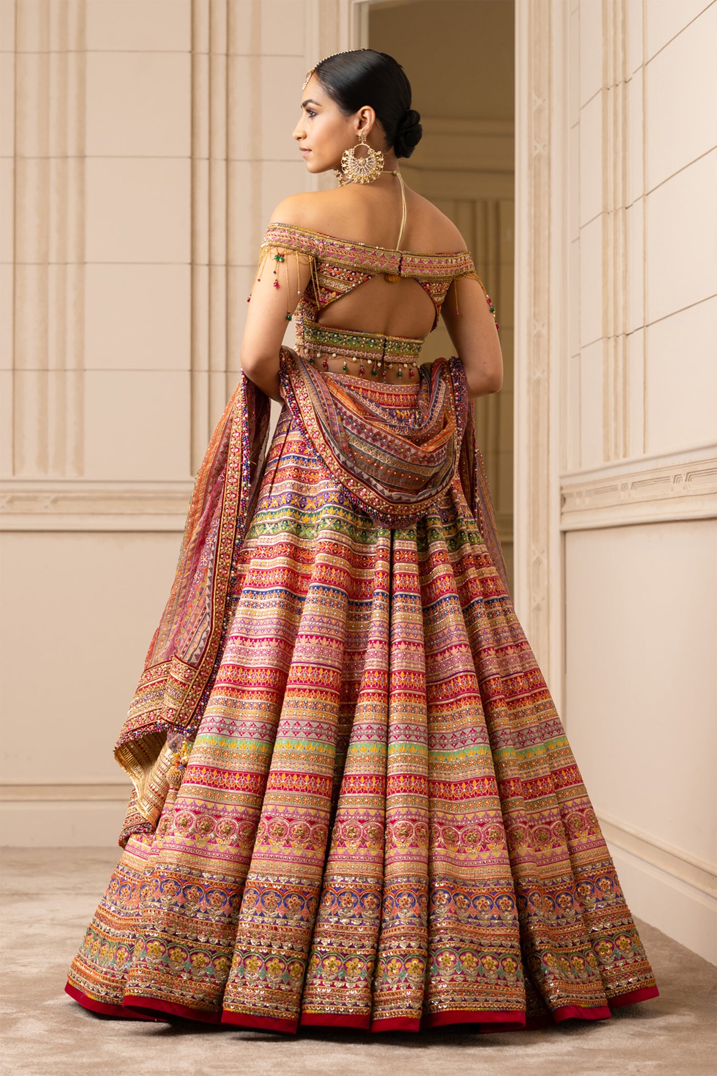 Tarun tahiliani Multicolour Lehenga With Off-Shoulder Blouse wedding bridal indian designer wear online shopping melange singapore