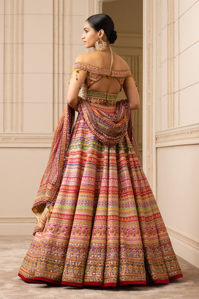 Tarun tahiliani Multicolour Lehenga With Off-Shoulder Blouse wedding bridal indian designer wear online shopping melange singapore