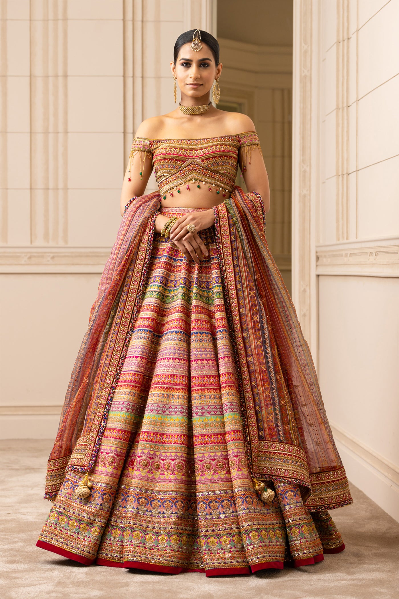 Tarun tahiliani Multicolour Lehenga With Off-Shoulder Blouse wedding bridal indian designer wear online shopping melange singapore