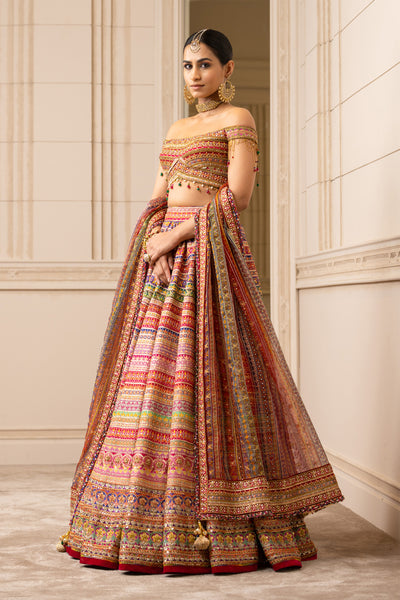 Tarun tahiliani Multicolour Lehenga With Off-Shoulder Blouse wedding bridal indian designer wear online shopping melange singapore