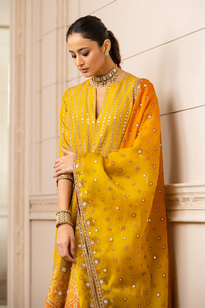 Tarun Tahiliani Ombré Printed Long Kurta yellow online shopping melange singapore indian designer wear