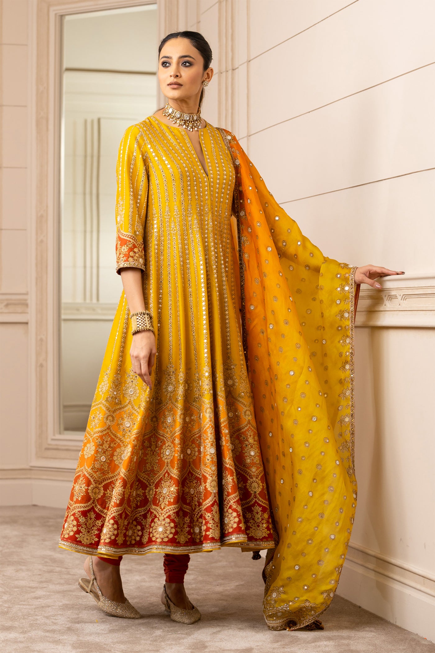 Tarun Tahiliani Ombré Printed Long Kurta yellow online shopping melange singapore indian designer wear