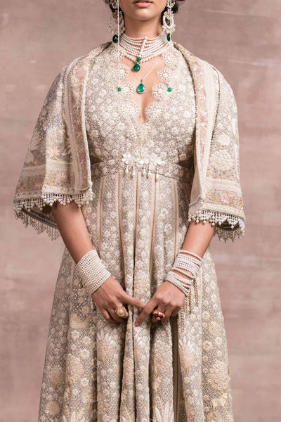 Tarun Tahiliani Pichwai Printed And Embroidered Anarkali With Cape And Churidar indian bridal wedding occasion designer wear online shopping melange singapore