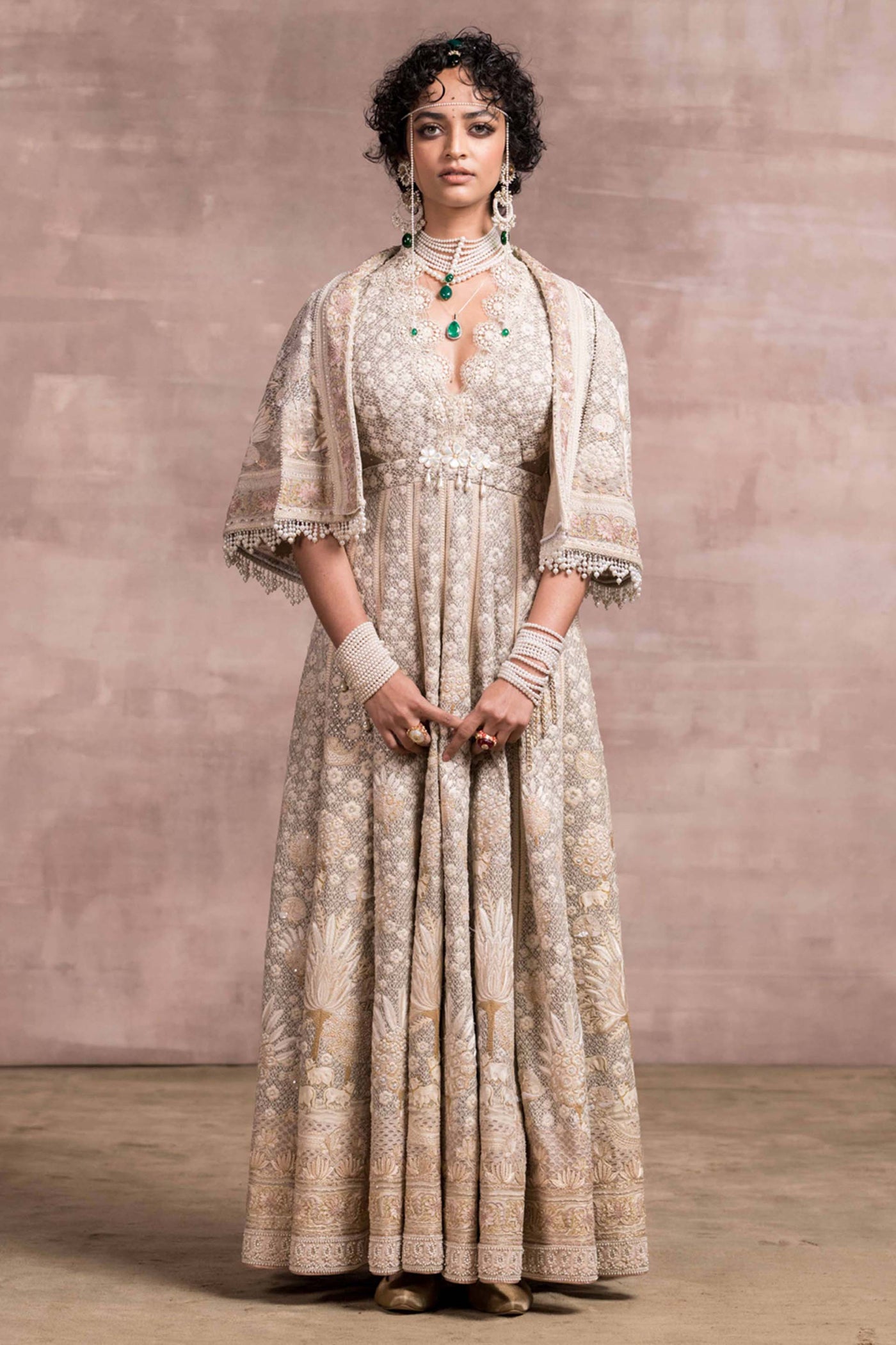 Tarun Tahiliani Pichwai Printed And Embroidered Anarkali With Cape And Churidar indian bridal wedding occasion designer wear online shopping melange singapore