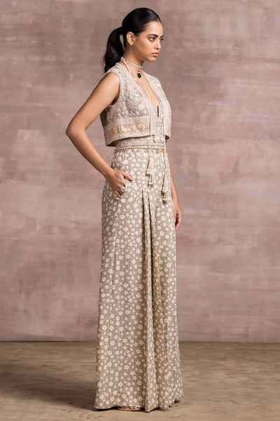 Tarun Tahiliani Pichwai Printed Jumpsuit With Pockets And Matching Embroidered Cape occasion indian designer wear online shopping melange singapore