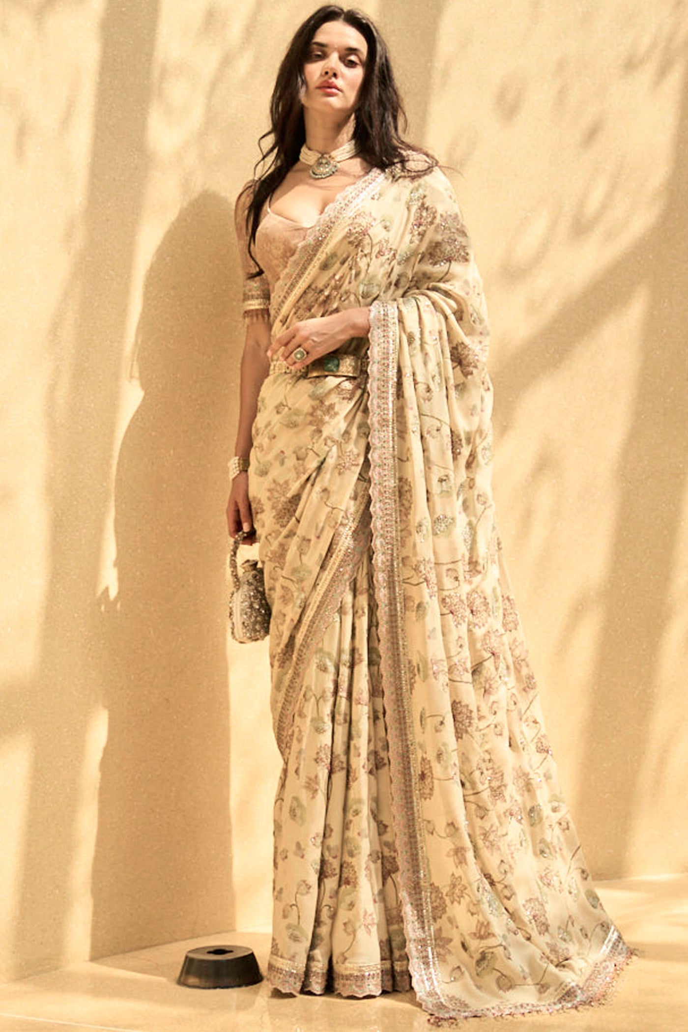 Tarun Tahiliani Pichwai Saree With Blouse ivory festive indian designer wear online shopping melange singapore