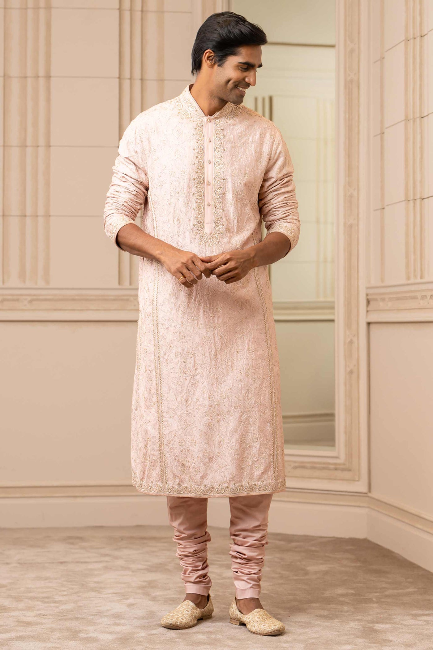 Tarun Tahiliani Pink Silk Kurta festive indian designer wear online shopping melange singapore