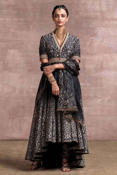 tarun tahiliani Printed High-Low Anarkali Set black festive occasion indian designer wear online shopping melange singapore