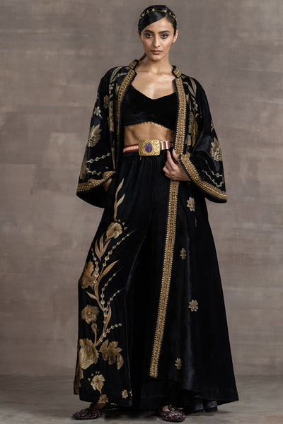 Tarun tahiliani Printed Jacket, Bustier, And Trousers black indian designer wear bridal wedding online shopping melange singapore 