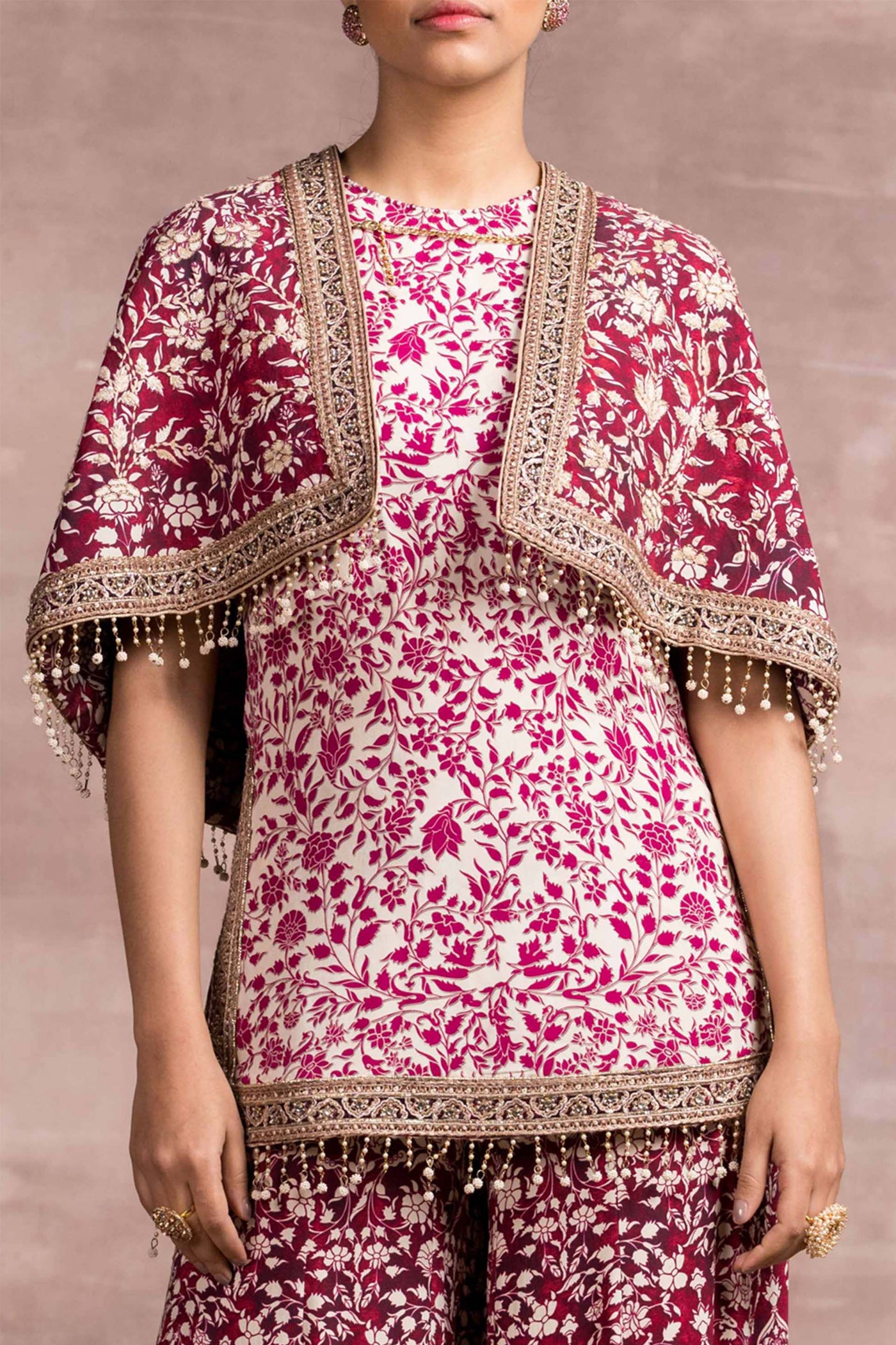 tarun tahiliani Printed Kurti With Matching Printed Sharara Set maroon festive occasion indian designer wear online shopping melange singapore
