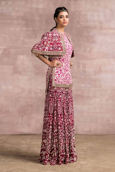 tarun tahiliani Printed Kurti With Matching Printed Sharara Set maroon festive occasion indian designer wear online shopping melange singapore