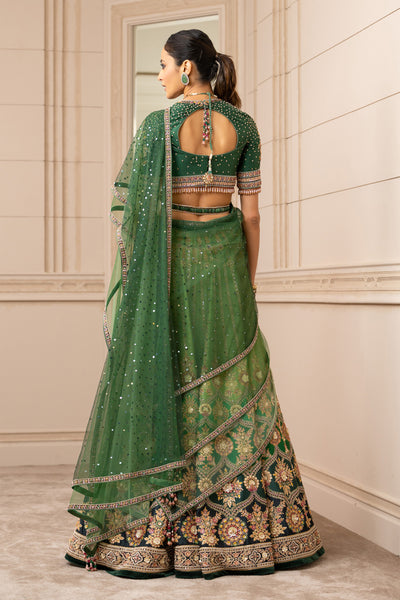 Tarun Tahiliani Printed Ombré Lehenga With Theadwork green online shopping melange singapore indian bridal wedding designer wear