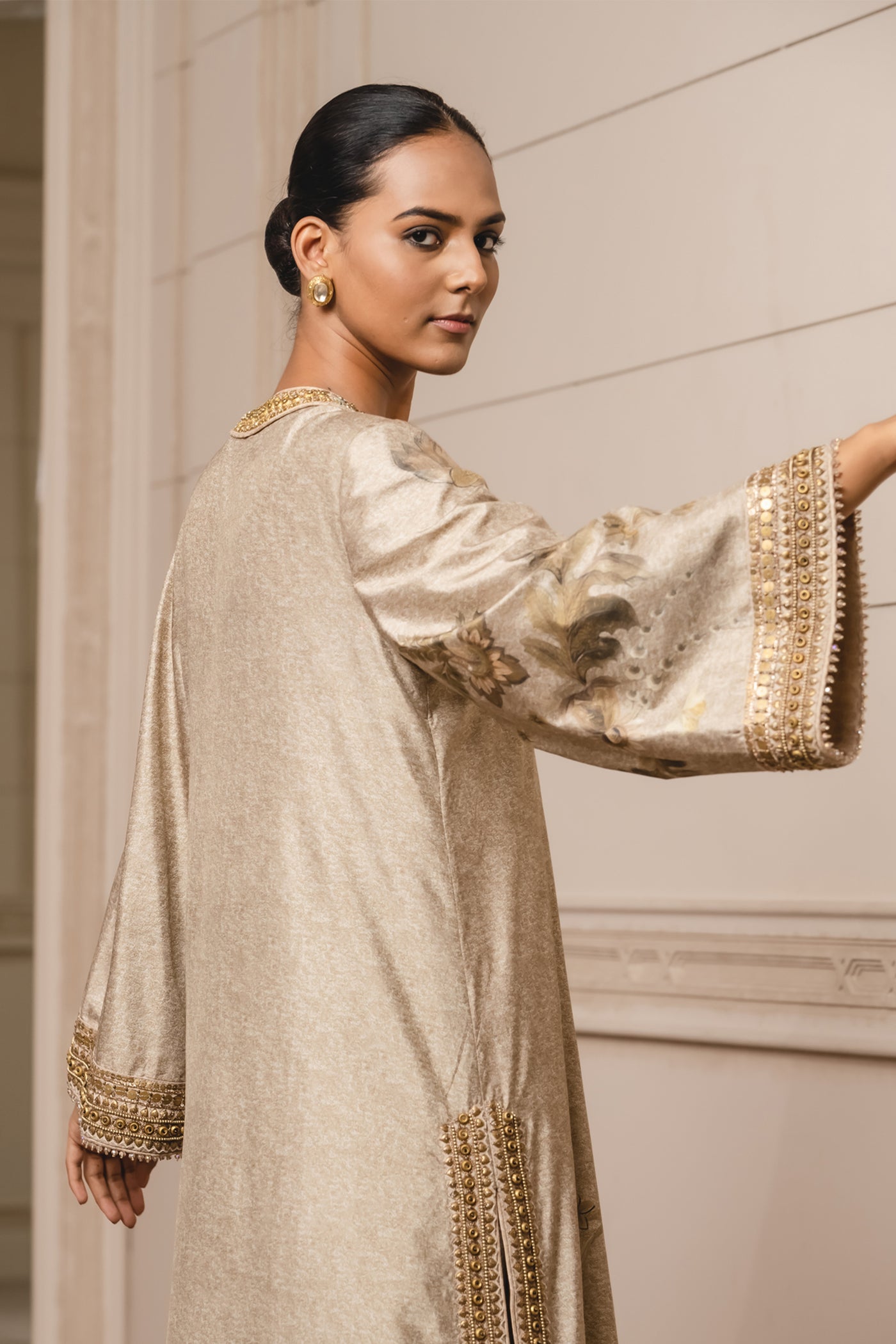 Tarun Tahiliani Printed Velvet Kurta And Trousers gold festive indian designer wear online shopping melange singapore