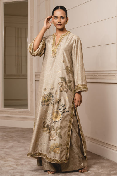 Tarun Tahiliani Printed Velvet Kurta And Trousers gold festive indian designer wear online shopping melange singapore