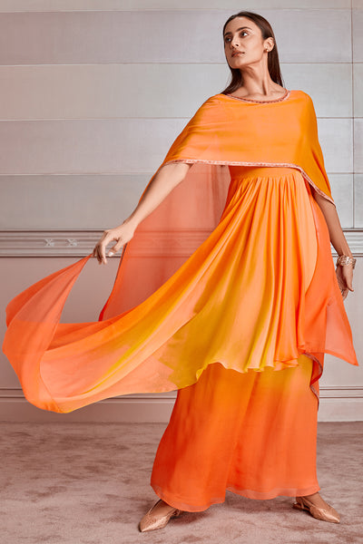 Tarun Tahiliani Shaded Kaftan With Attached Drape orange online shopping melange singapore indian designer wear