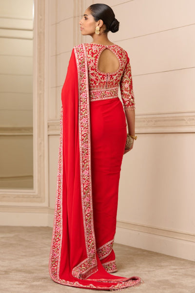 Tarun Tahiliani Saree and Blouse Red indian designer wear online shopping melange singapore