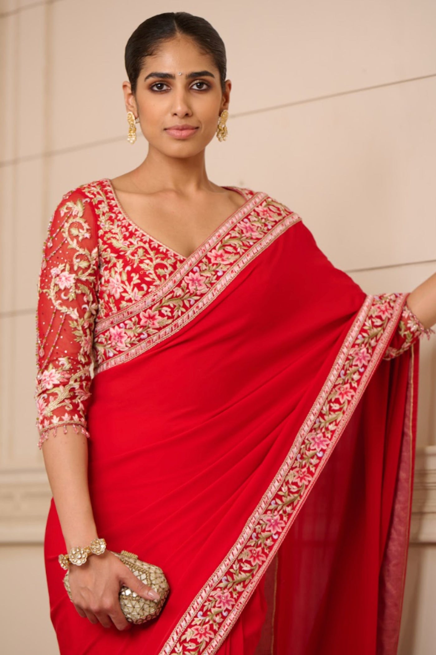 Tarun Tahiliani Saree and Blouse Red indian designer wear online shopping melange singapore