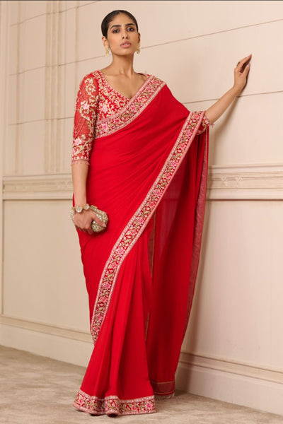 Tarun Tahiliani Saree and Blouse Red indian designer wear online shopping melange singapore