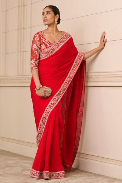 Tarun Tahiliani Saree and Blouse Red indian designer wear online shopping melange singapore