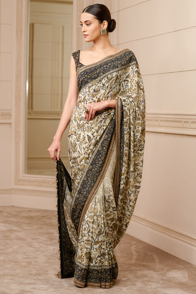 Tarun tahiliani Saree With Embroidered Blouse ivory black online shopping melange singapore indian designer wear