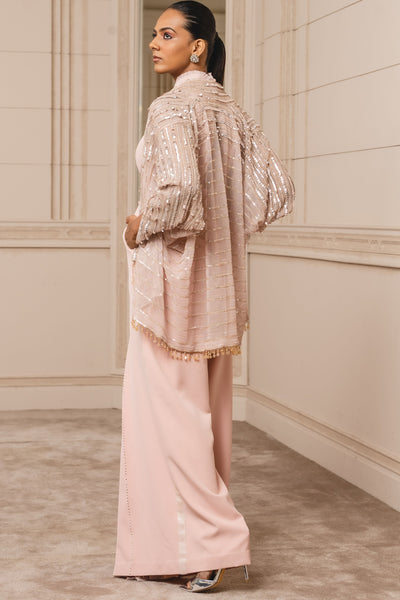 Tarun tahiliani Sequined Gilet In Crinkle Net blush indian designer wear bridal wedding online shopping melange singapore