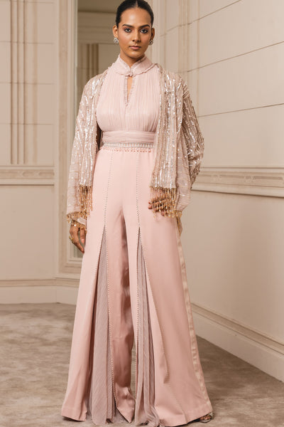 Tarun tahiliani Sequined Gilet In Crinkle Net blush indian designer wear bridal wedding online shopping melange singapore
