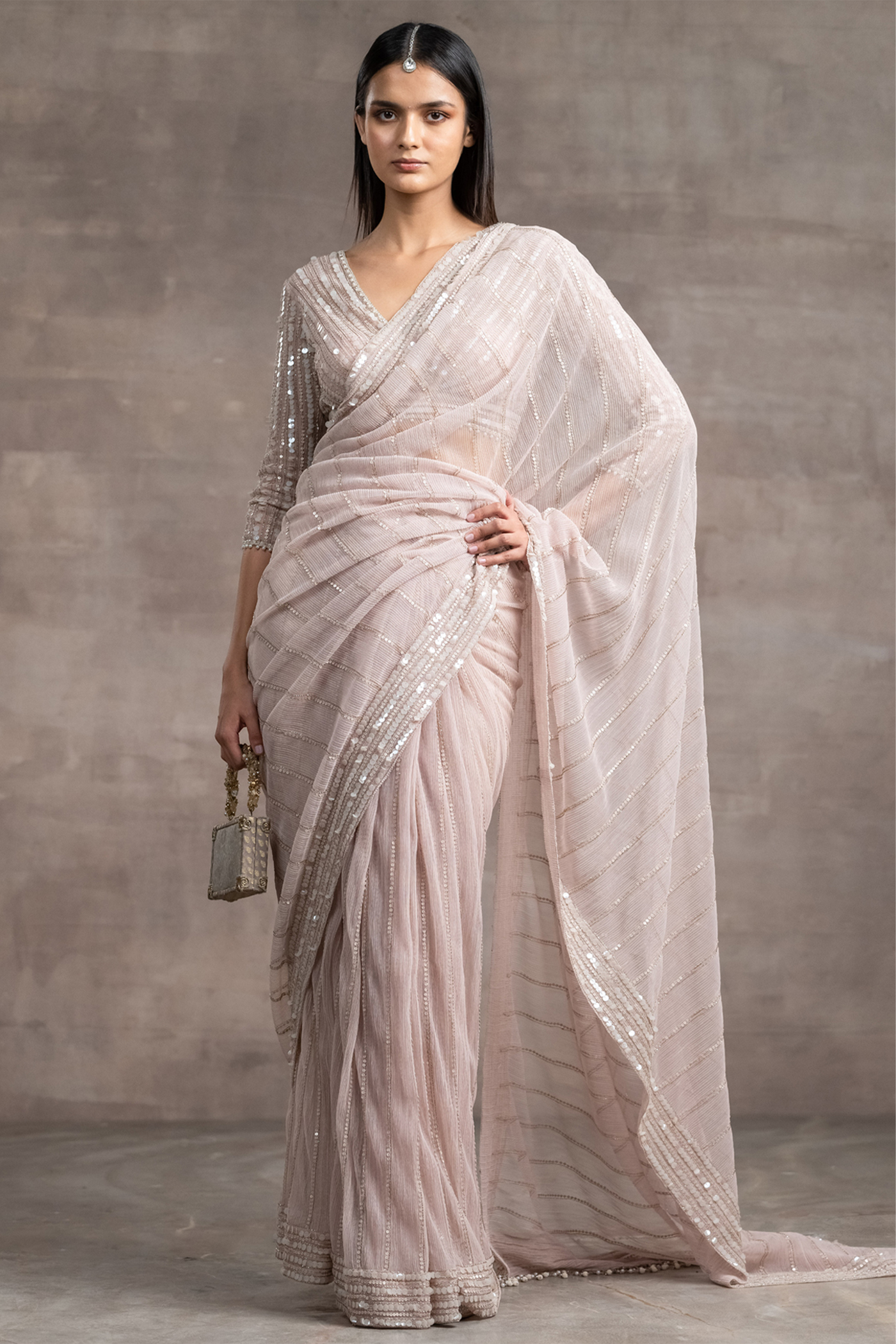 Tarun tahiliani Sequined Saree With Matching Blouse blush  indian designer wear bridal wedding online shopping melange singapore