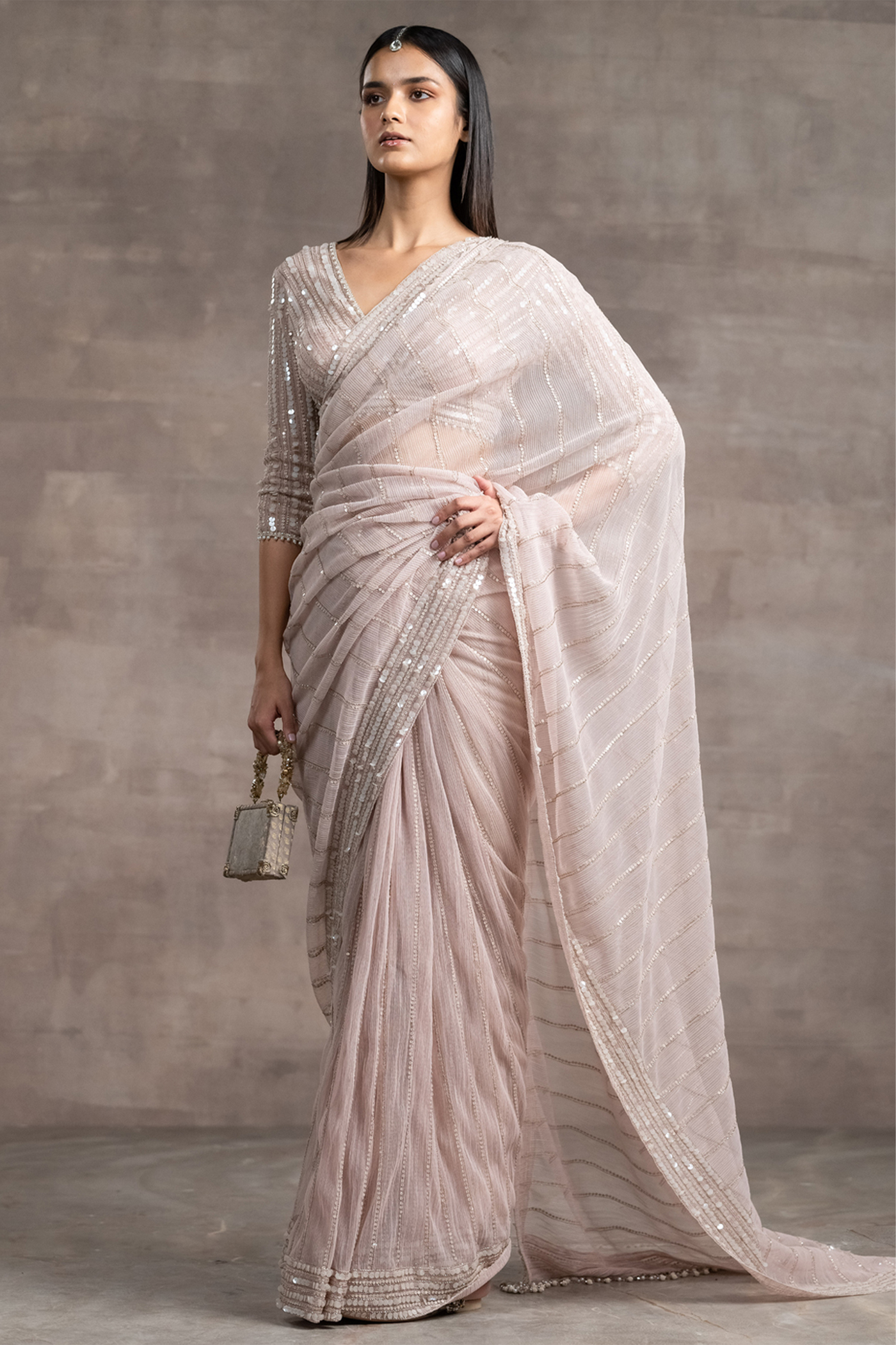 Tarun tahiliani Sequined Saree With Matching Blouse blush  indian designer wear bridal wedding online shopping melange singapore