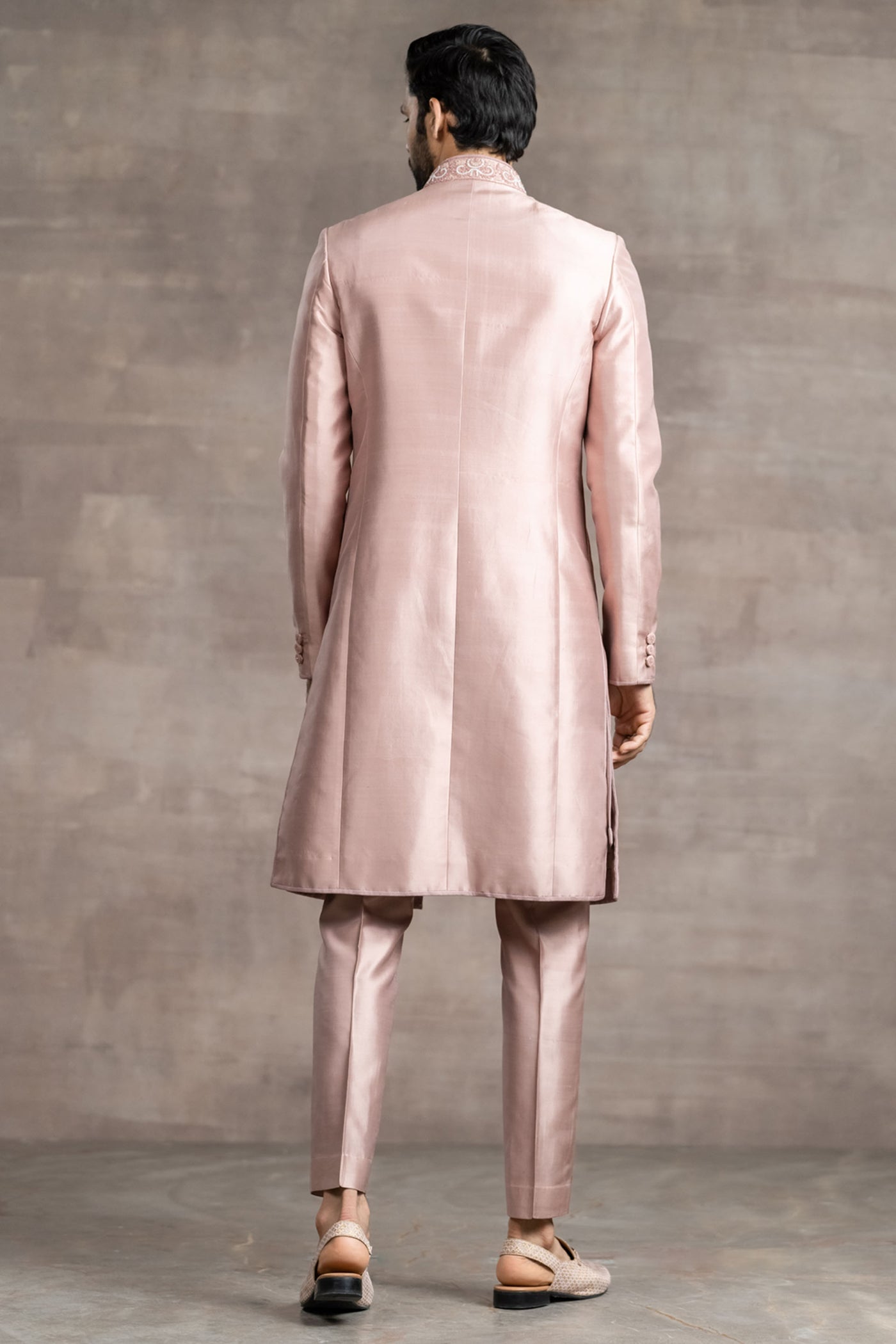 Tarun Tahiliani Sherwani In Fine Mashru Silk Fabric blush menswear designer fashion online shopping melange singapore