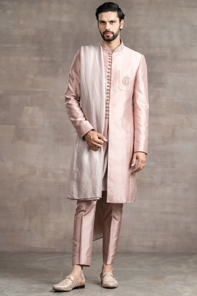 Tarun Tahiliani Sherwani In Fine Mashru Silk Fabric blush menswear designer fashion online shopping melange singapore