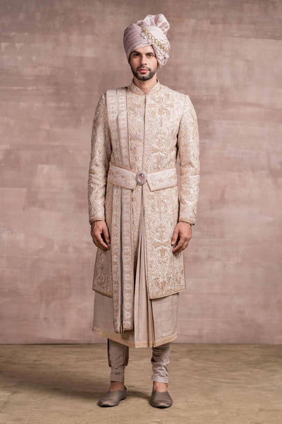 Tarun Tahiliani Silk Sherwani With Zardozi Dori And Resham Work menswear indian wedding groom designer wear online shopping melange singapore