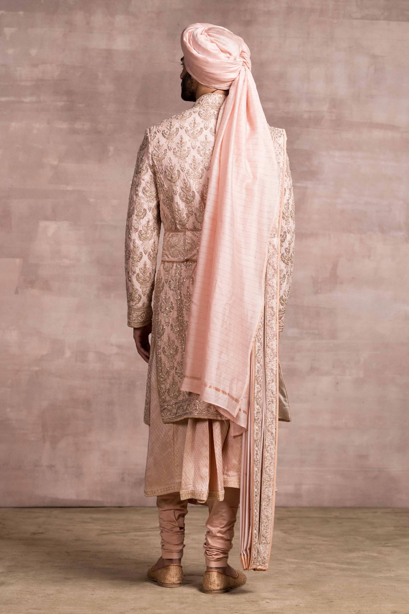 Tarun Tahiliani menswear Silk Sherwani With Zardozi And Dori work pink indian wedding groom mens designer wear online shopping melange singapore