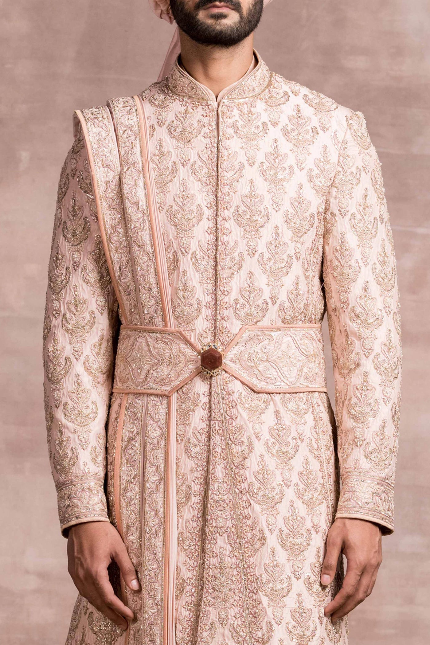 Tarun Tahiliani menswear Silk Sherwani With Zardozi And Dori work pink indian wedding groom mens designer wear online shopping melange singapore