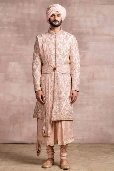 Tarun Tahiliani menswear Silk Sherwani With Zardozi And Dori work pink indian wedding groom mens designer wear online shopping melange singapore