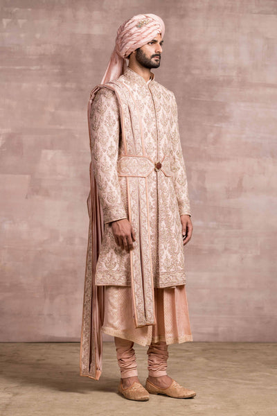 Tarun Tahiliani menswear Silk Sherwani With Zardozi And Dori work pink indian wedding groom mens designer wear online shopping melange singapore