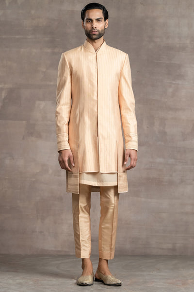 Tarun Tahiliani Textured Silk Sherwani peach menswear designer fashion online shopping melange singapore