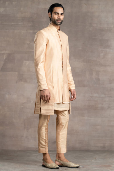 Tarun Tahiliani Textured Silk Sherwani peach menswear designer fashion online shopping melange singapore