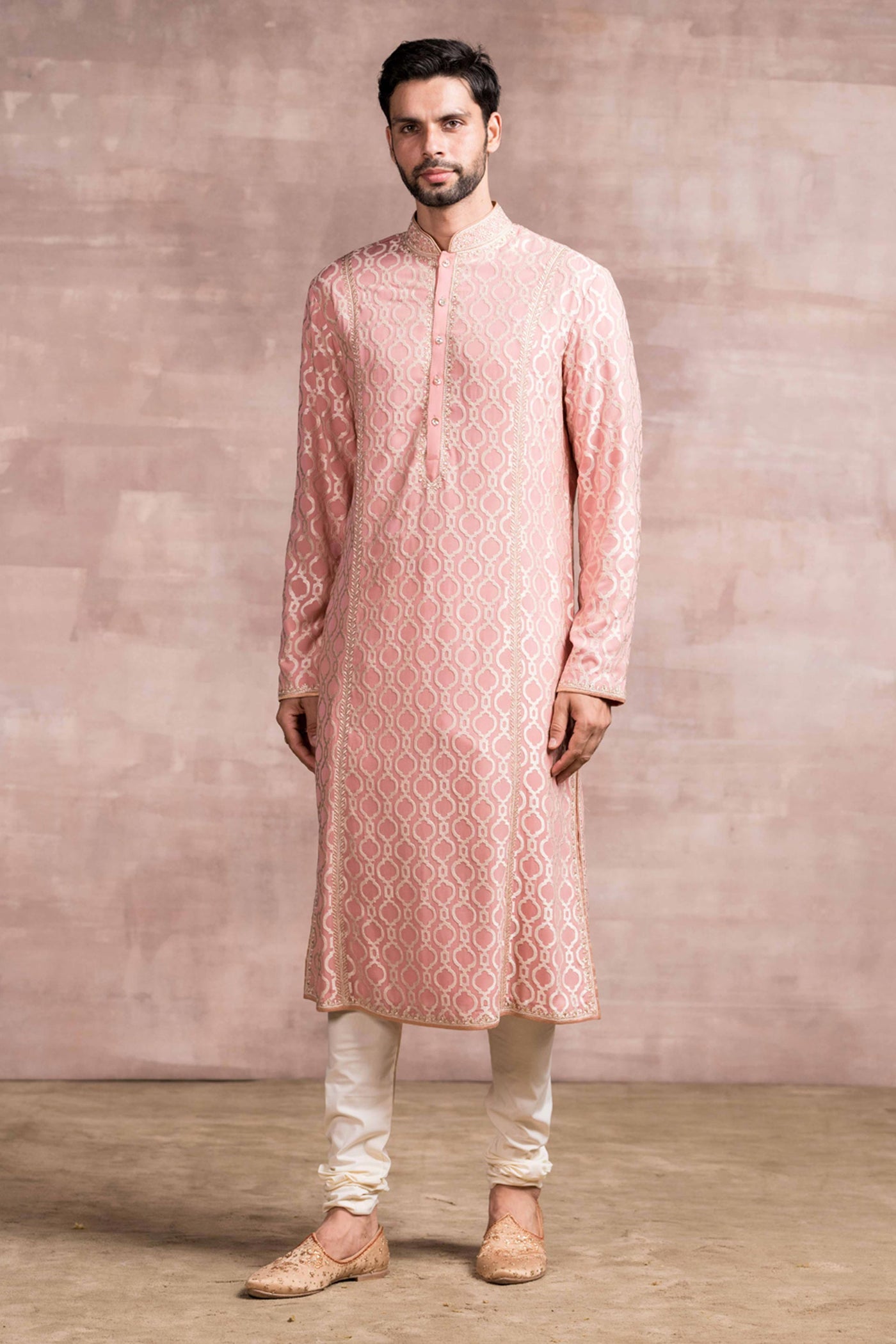 Tarun Tahilaini menswear Thread Embroidered Kurta pink mens festive indian designer wear online shopping melange singapore