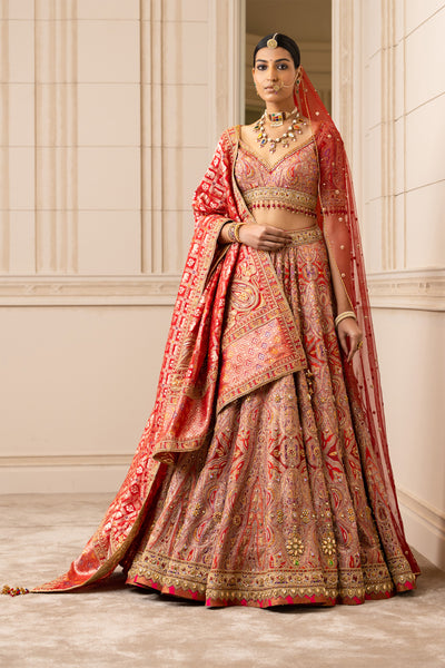 Tarun tahiliani Traditional Kashida Lehenga With Matching Blouse red online shopping melange singapore indian designer wear wedding bridal