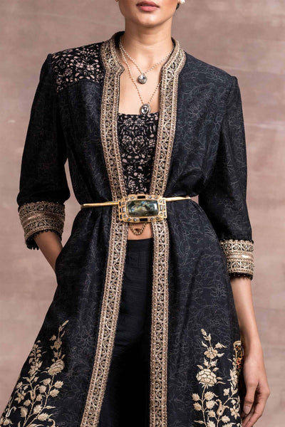 tarun tahiliani Velvet Bustier Matching Kalidar Sharara With Jacket black festive occasion indian designer wear online shopping melange singapore