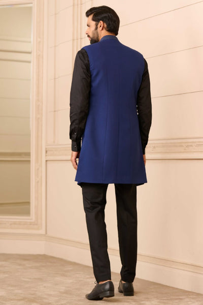 Tarun Tahiliani Menswear Waistcoat Blue indian designer wear online shopping melange singapore