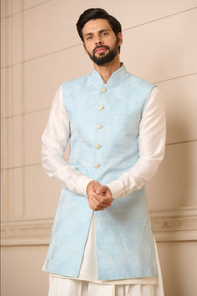 Tarun Tahiliani Waistcoat Ice Blue indian designer wear online shopping melange singapore