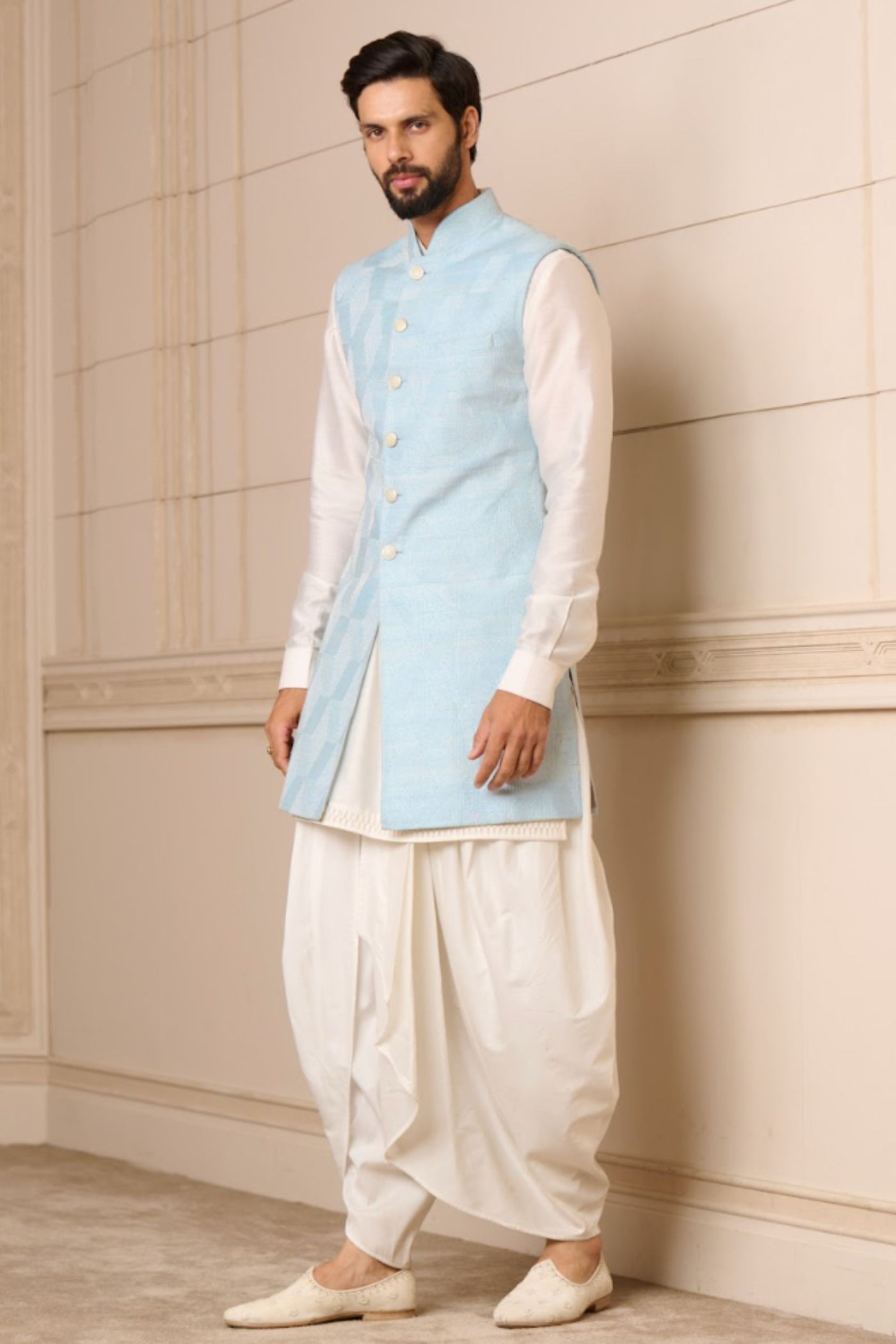 Tarun Tahiliani Waistcoat Ice Blue indian designer wear online shopping melange singapore