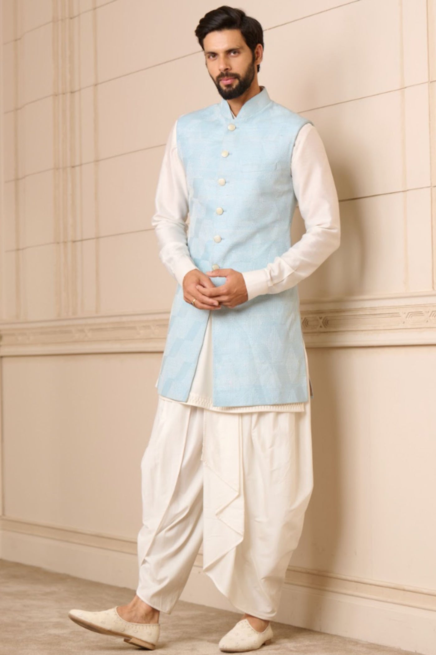 Tarun Tahiliani Waistcoat Ice Blue indian designer wear online shopping melange singapore